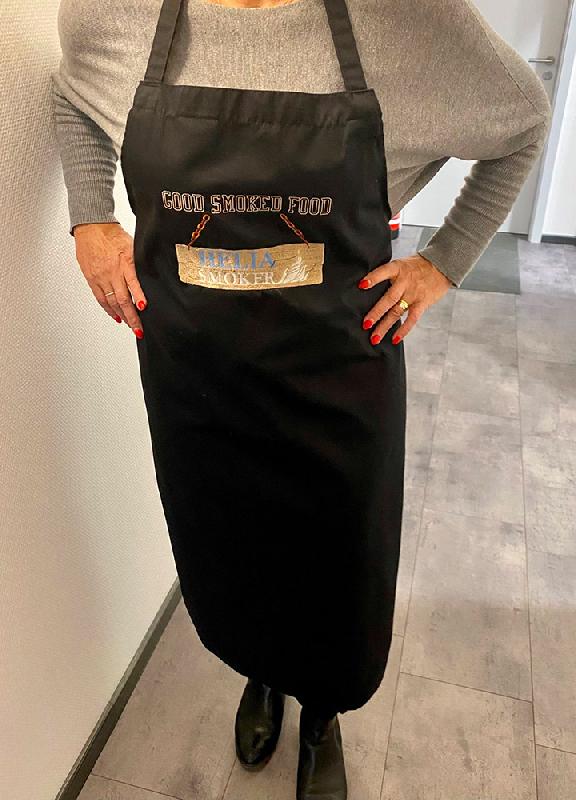 Tablier noir unisexe - 100% coton - brodé logo HELIA SMOKER - 110x75cm_0