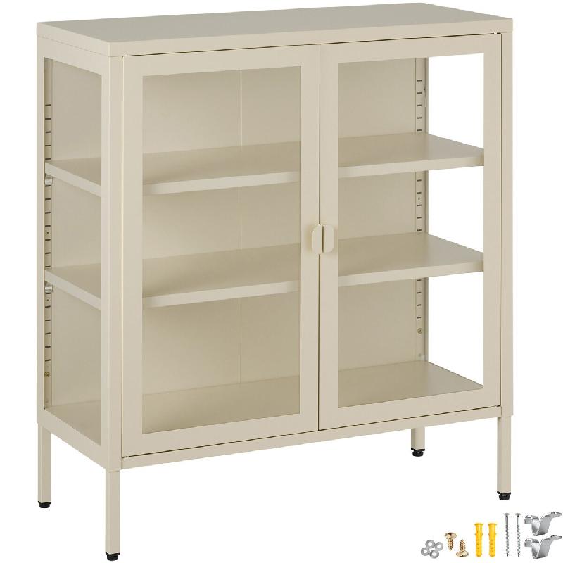 TecTake GmbH tectake Vitrine métallique, BAKER, acier thermolaqué, façade et côtés vitrés, 3 compartiments, 80x37x90,5 cm, 2 étagères réglabl_0