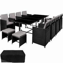 Tectake Salon de jardin PALMA 12 places avec housse de protection, variante 2 - noir/gris - 404629 - noir acier 404629_0