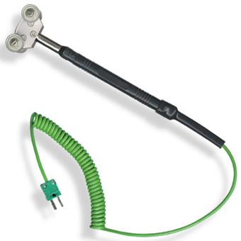 Thermocouple K de surface pour pièce en mouvement - poignée en bakélite - roulette inox sur roulement - câble spiralé extensible - 400°C max_0
