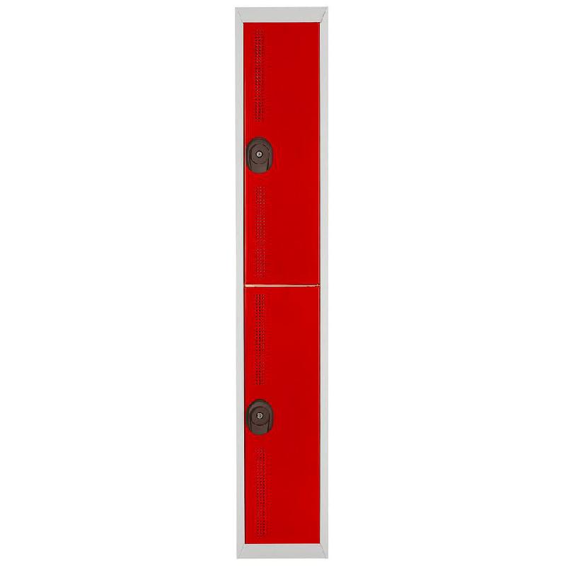 VESTIAIRE TEAM COLOR - 2 CASIERS - 1 COLONNE - CORPS GRIS - PORTES ROUGES