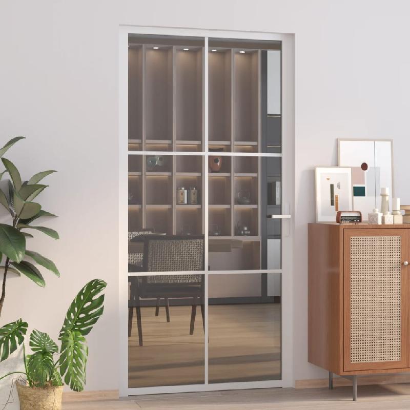 Vidaxl porte intérieure 102,5x201,5 cm blanc verre esg et aluminium 350591_0