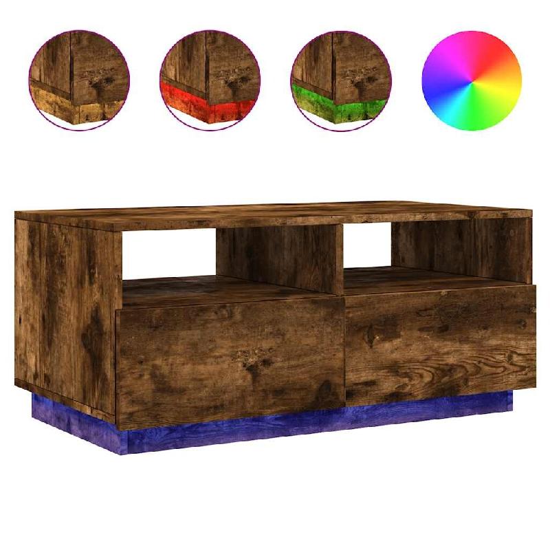 VidaXL Table basse avec lumières LED chêne fumé 90x49x40 cm Modèle Aero Marine - 839837_0