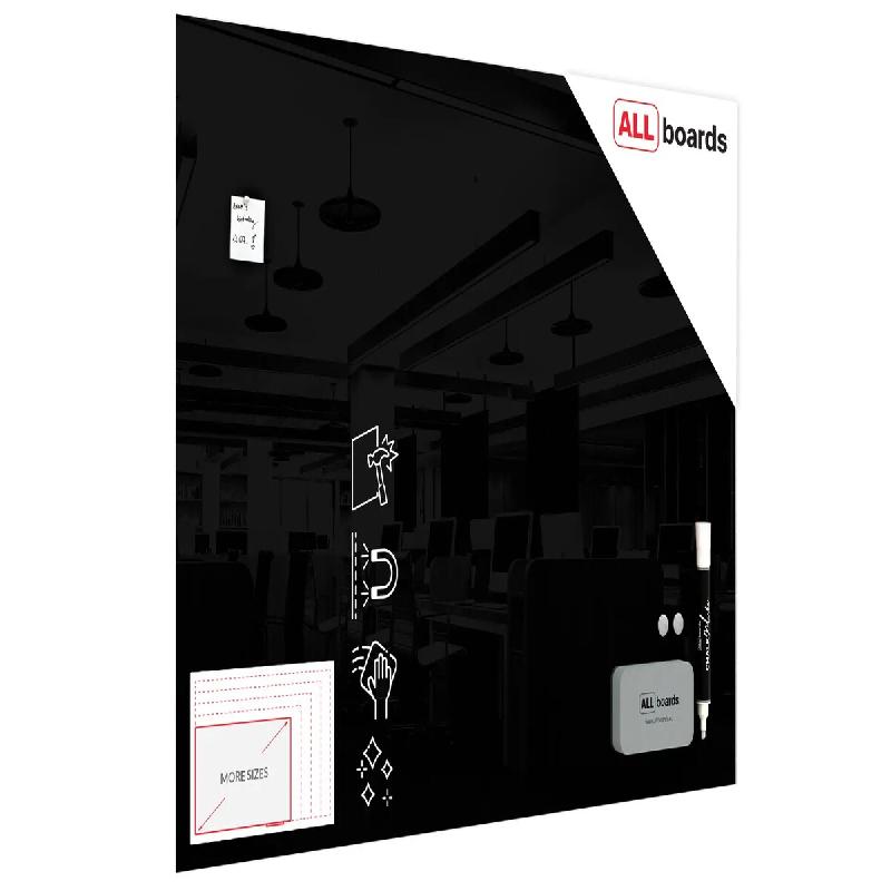 ALLboards Tableau Noir en Verre 180x120 cm - noir TS180x120BK_0