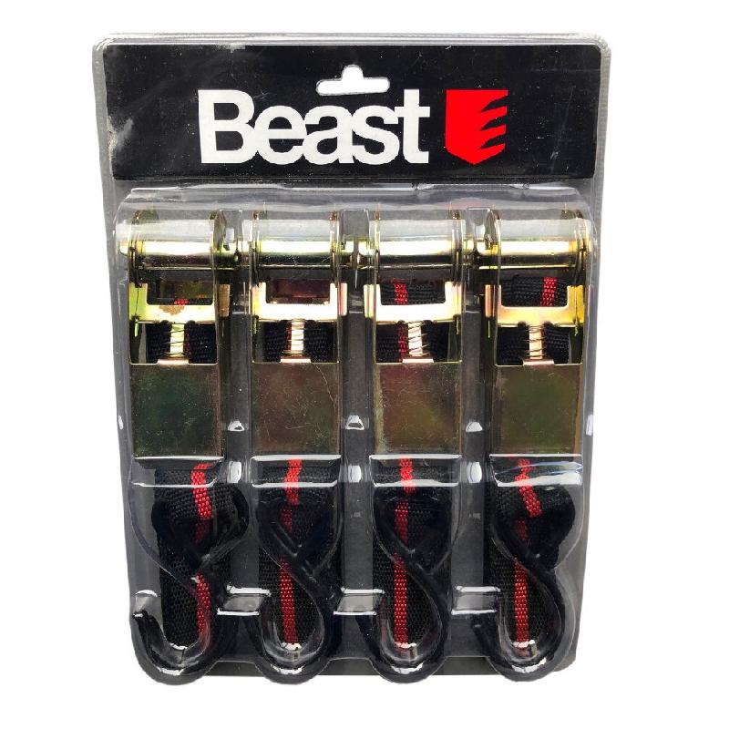 Assortiment de 4 Sangles d'Arrimage à Cliquet et Crochets 3 M x 25 mm 250 kg - 871142 - Beast - gris 5907698022800_0