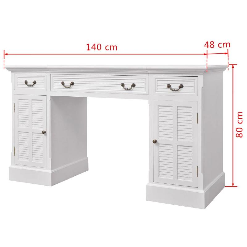 Bureau informatique à double piédestal blanc - MDF et bois de pin - 140 cm avec 3 tiroirs et 2 armoires - Réf. 0502149_0