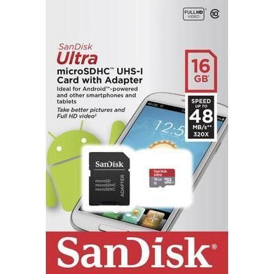 CARTE MICROSDHC SANDISK ULTRA AVEC 48 MO/S ET APPLICATION ANDROID SANDISK MEMORY ZONE 16 GO