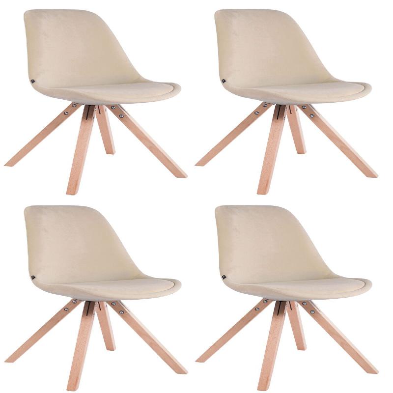 Décoshop26 - 4 chaises de salle à manger style scandinave en velours crème pieds carré en bois CDS10191 - beige Bois massif 3000481769608_0