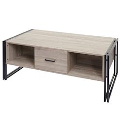 Décoshop26 - Table basse deux tiroirs et quatre compartiments de rangement 45x110x60 cm MDF aspect chêne et métal 04_0008424 - 3000262556717_0