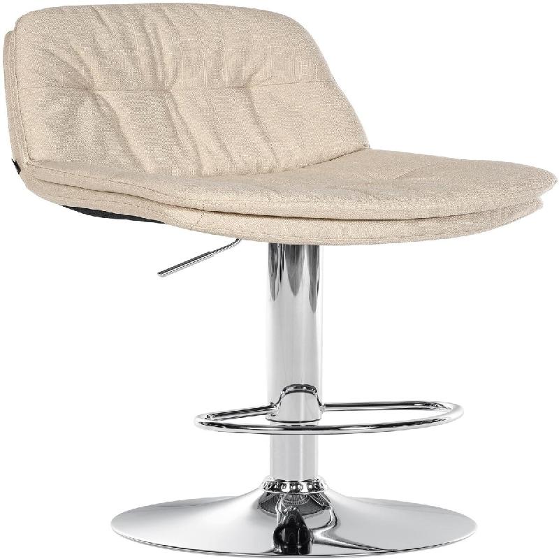 Décoshop26 - Tabouret chaise haute x1 pour cuisine et bar à assise moelleuse en tissu crème cadre en métal chromé 10_0005697 - beige métal 30002_0