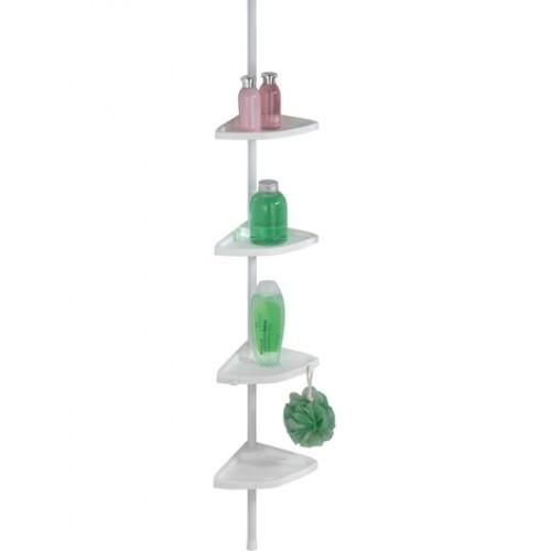 ÉTAGÈRE DE DOUCHE TÉLESCOPIQUE D'ANGLE - 4 TABLETTES PLASTIQUES - BLANC WENKO