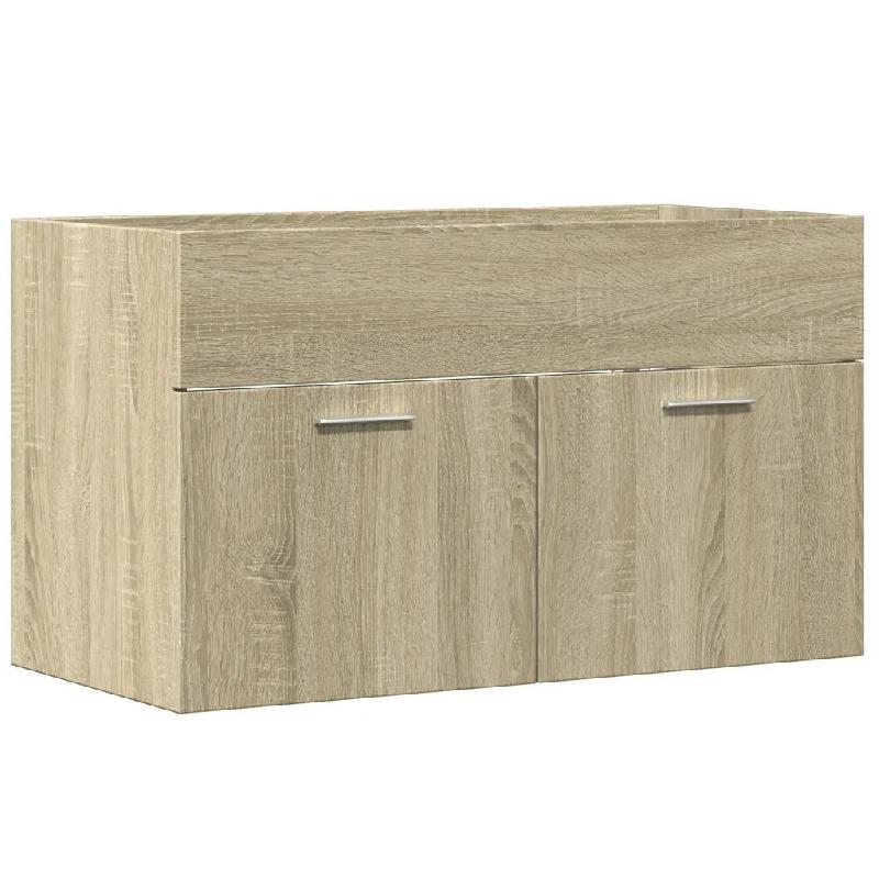 Helloshop26 - Armoire d'évier meuble rangement moderne salle de bain 80 x 38,5 x 46 cm en bois d'ingénierie chêne sonoma 02_0050794 - Bois massif 3_0
