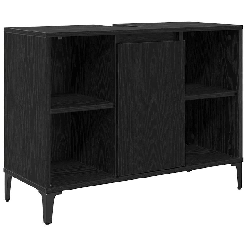 Helloshop26 - Armoire d'évier rectangulaire rustique pratique salle de bain 80 x 33 x 60 cm en bois d'ingénierie chêne noir 02_0052712 - noir Bois_0
