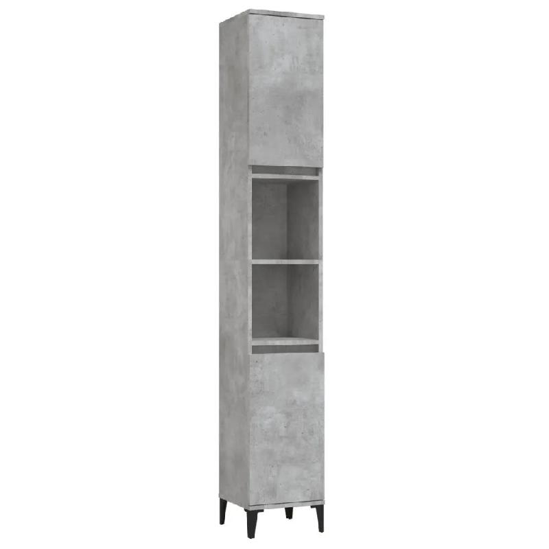 Helloshop26 - Armoire de salle de bain moderne 30 x 30 x 190 cm avec 2 étagères et pieds en métal en bois gris béton 02_0048400 - gris métal 3000_0