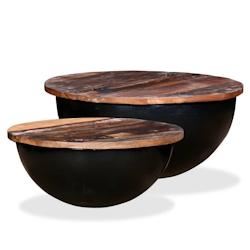 Helloshop26 - Ensemble de table basse lot de 2 bois récupération massif forme bol noir 02_0042122 - 3000213658118_0