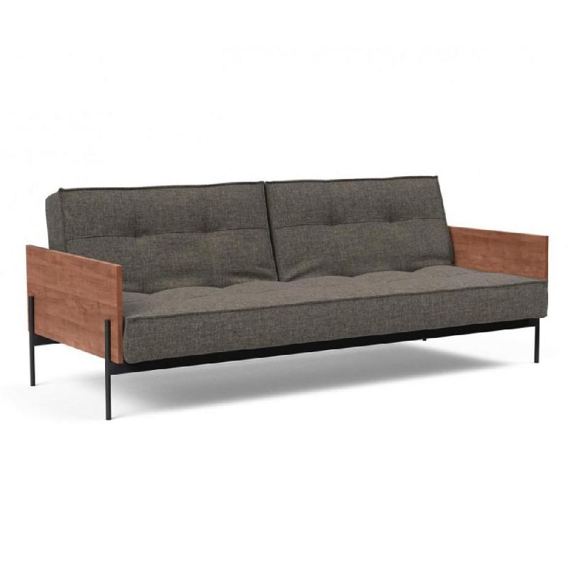 INNOVATION LIVING  CANAPÉ SPLITBACK  LAUGE CONVERTIBLE LIT 115*210 CM TISSU FLASHTEX DARK GREY MANCHETTES NOYER_0