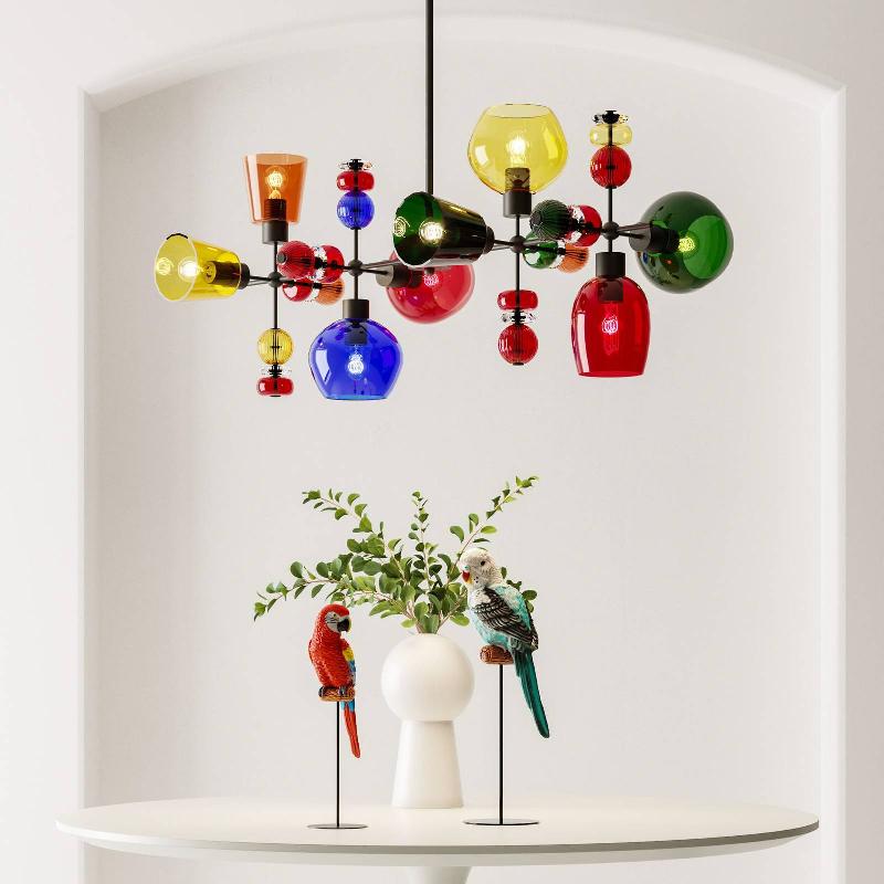 KARE SUSPENSION MAZZO OTTO, VERRE MULTICOLORE, À 8 LAMPES
