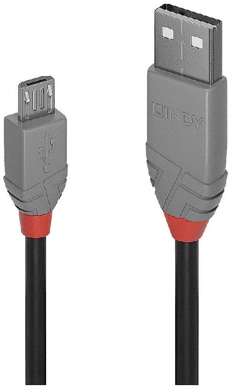 LINDY Câble USB 2.0 USB-A Mâle, USB-Micro-B Mâle 3,00 m Noir, Gris 36734 - 4002888367349_0
