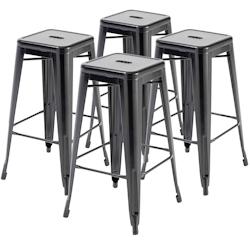 Oviala Business Lot 4 tabourets de bar en métal noir mat - noir acier 105787_0