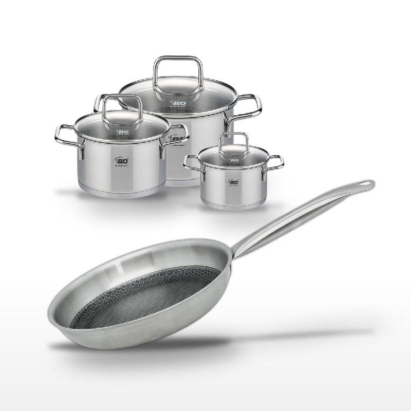 Lot de Faitouts 12/16/20 cm & Poêle 28 cm Elo Relief Solution - gris 3176239959604_0