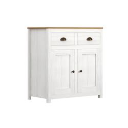 Möbilia Commode | avec 2 portes, 2 tiroirs | pin | L 86 x P 45 x H 90 cm | vernis blanc, plateau marron - Bois massif 19020036_0