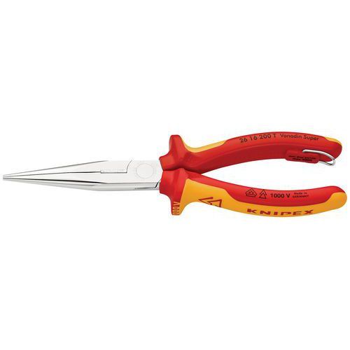 PINCE À BECS DEMI-RONDS 200MM TRANCHANT - ISOLÉE 1000V - ANTICHUTE - KNIPEX