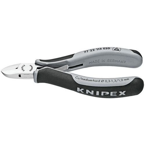 PINCE COUPANTE ÉLECTRONIQUE TÊTE RONDE COUPE RAS 115MM - RESSORT - ESD - KNIPEX