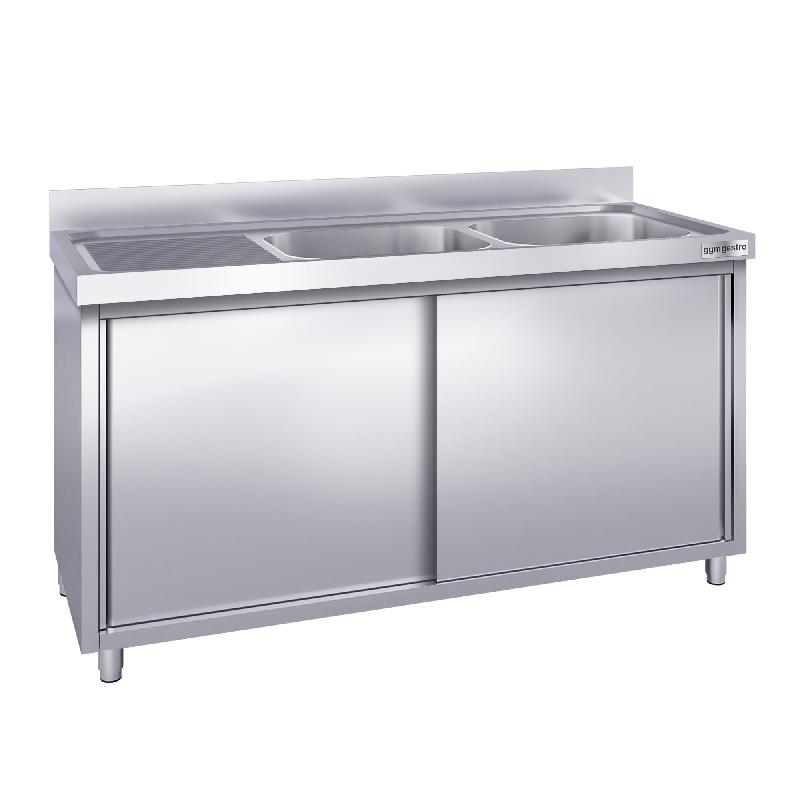 Plonge inox 2 bacs et égouttoir sur placard - P 700 mm - 1800 mm bac à droite_0