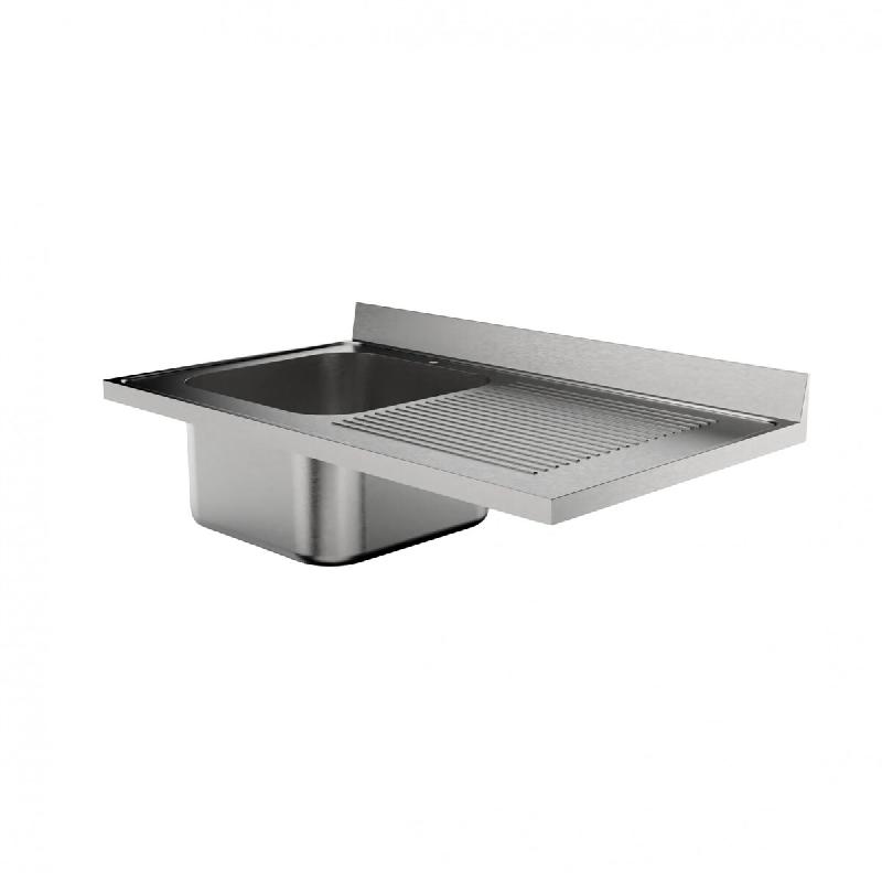 Plonge professionnelle en acier inoxydable AISI 304, 1200x700 mm avec bac et égouttoir à droite, modèle sans pieds FRLV-712/11D | Sammic - 5897121_0