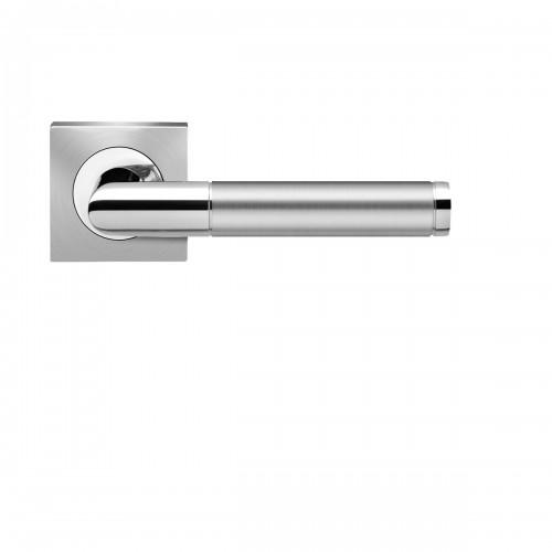 POIGNÉES DE PORTE SUR ROSACES CARRÉES ER 34Q RIO STEEL -POLI SATINÉ -BEC DE CANE KARCHER DESIGN
