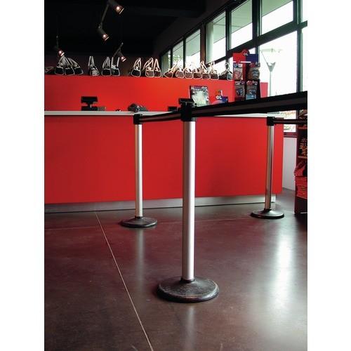 POTEAU À SANGLE RÉTRACTABLE - POUR POTEAU MOBILE - SANGLE NOIR/ARGENT - TUBE CHROMÉ - TÊTE DE TUBE CHROMÉE - TRANSWAY® NOVAP
