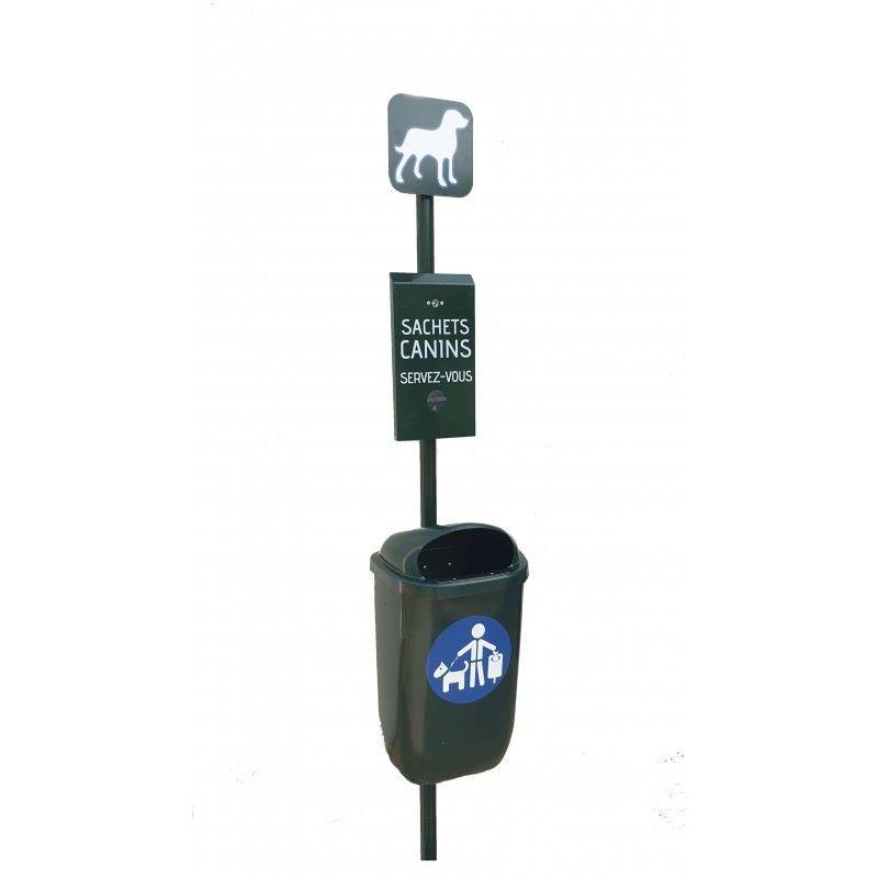 Poteau avec poubelle intégrée et distributeur de sacs - hygiène canine - aluminium résistant et anti-corrosion_0