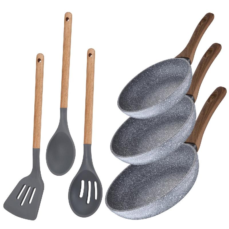 San Ignacio Daimiel - Jeu de 3 Poêles 22/26/28 cm Compatible Induction avec 3 Ustensiles de Cuisine - aluminium PK2028_0