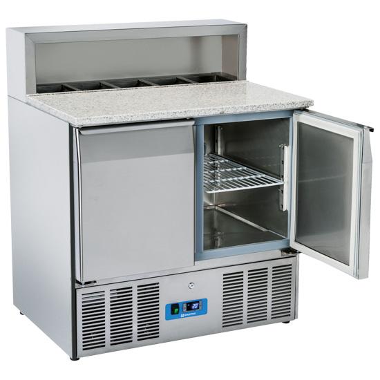 Table à pizza 2 portes dessus inox avec 5 bacs gn 1/6 h150 températ... - P9177C_0