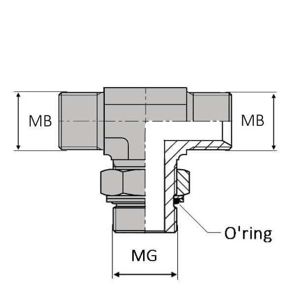 Té orientable mâle BSP x mâle gaz cylindrique - 1