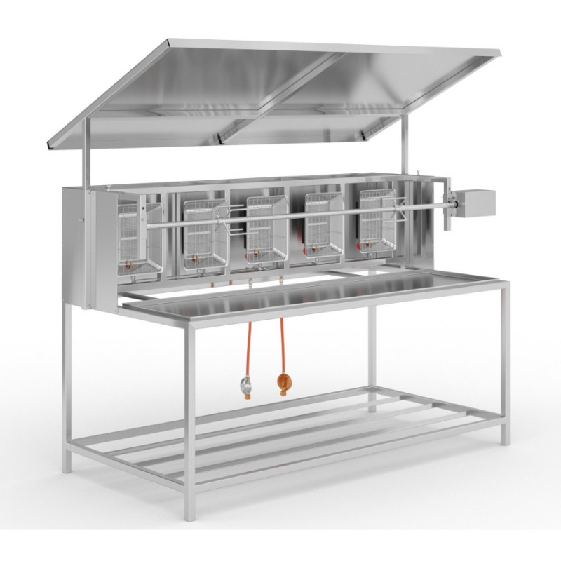Tournebroche gaz l1800 avec toit, réglable en hauteur, capacité de 60 kg -  réf. Touma15_0