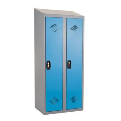 Vestiaires monobloc Confort Industrie salissante 2 cases, toit incliné, gris / bleu_0