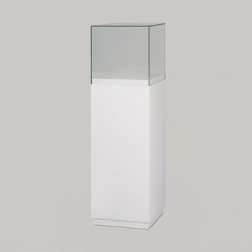 Vitrine d'exposition cloche Luna - verre ESG - socle en panneau de particule blanc - 450x1400x450 mm_0