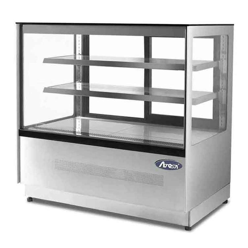 Vitrine droite panoramique en acier inoxydable avec étagères LED et porte arrière coulissante - Réf. ATOSA-WDF-F_0