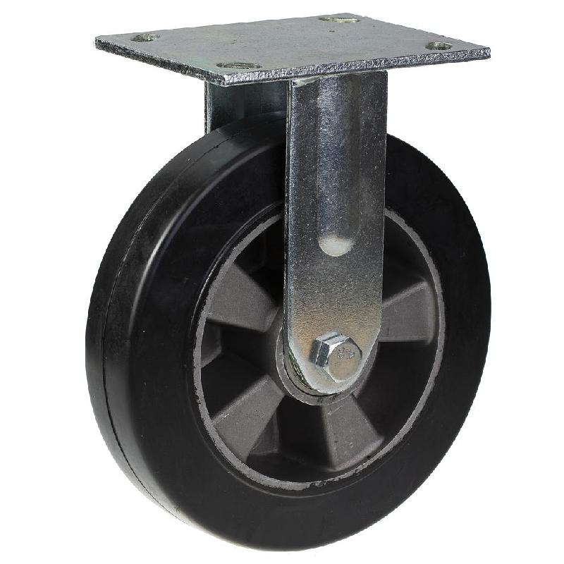 Roulette fixe de 200 mm avec caoutchouc élastique noir sur roue centrale en aluminium_0
