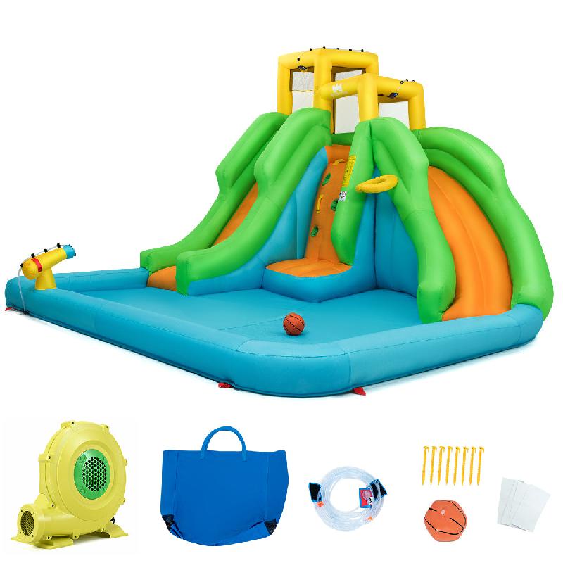 5 en 1 Château Gonflable Enfants - Toboggan Double, Parc Aquatique Gonflable - Charge 159 kg, 3 Enfants de 3-10 Ans, avec Ventilateur 20_0006702_0