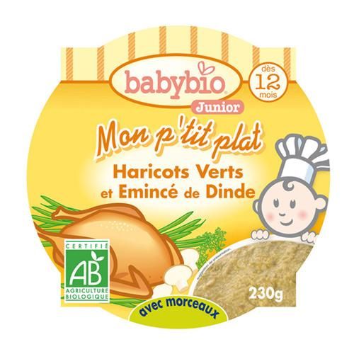 BABYBIO - MON ASSIETTE HARICOTS VERTS ET EMINCÉ DE DINDE 230G DÈS 12 MOIS 230GR