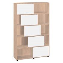 BIBLIOTHÈQUE TETRIS 10 CASES CORPS CHÊNE, PORTES BLANCHES