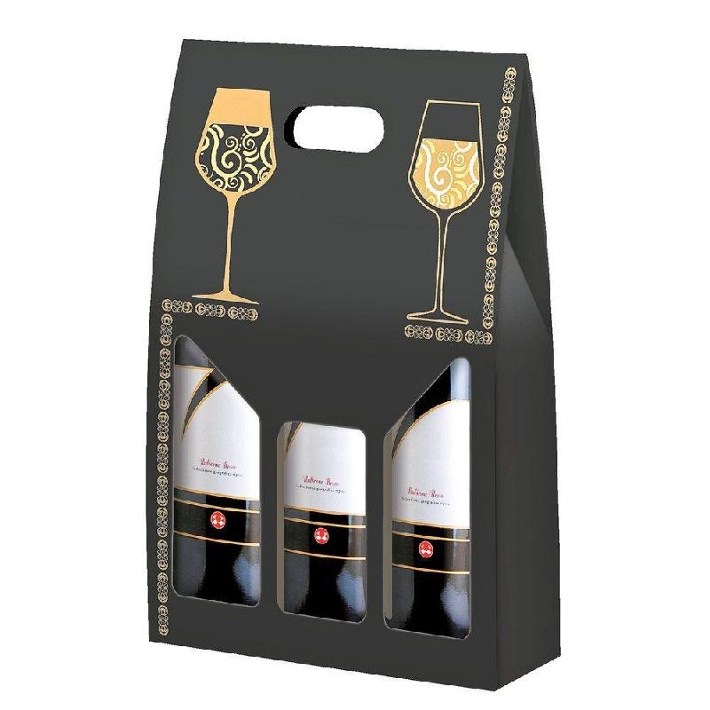 Boîte 3 bouteilles Elegance 27x9x40cm - par 10 - décor festif en carton pelliculé_0