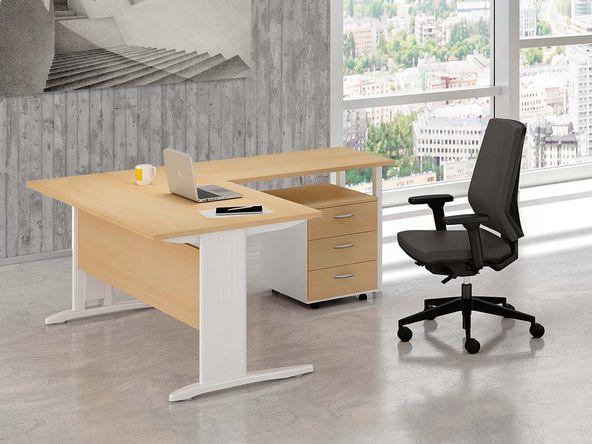 Bureau d'angle en bois mélaminé pas cher avec rangement - Largeur 120 à 180 cm_0