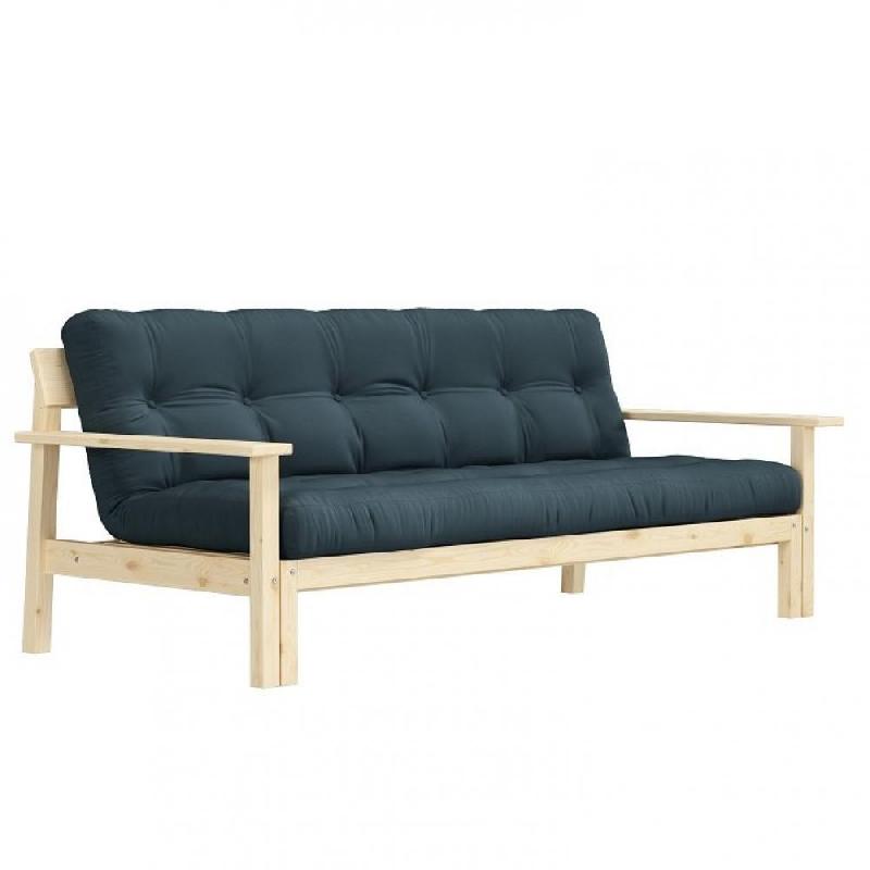 CANAPÉ CONVERTIBLE FUTON UNWIND PIN NATUREL COLORIS BLEU PÉTROLE 130 X 190 CM._0