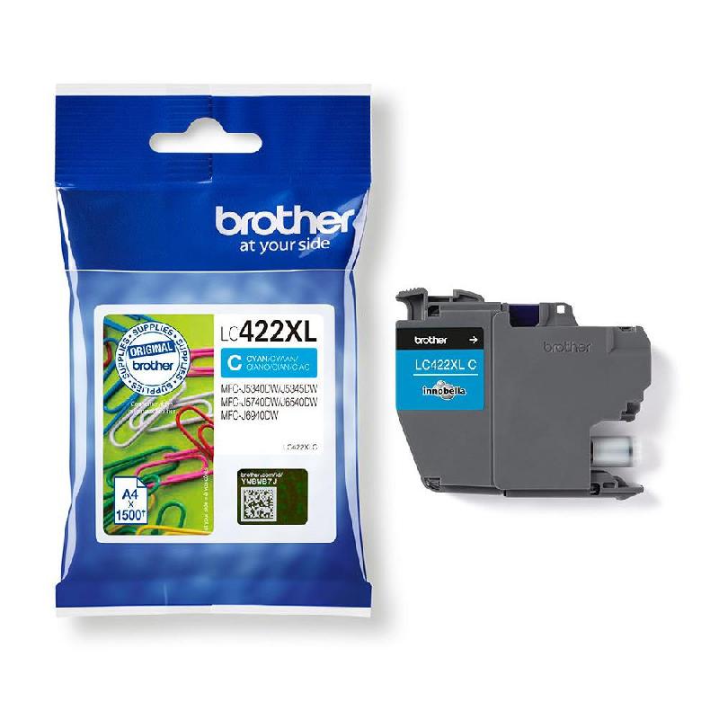 CARTOUCHE D'ENCRE ORIGINALE GRANDE CAPACITE - BROTHER LC422XLC - CYAN