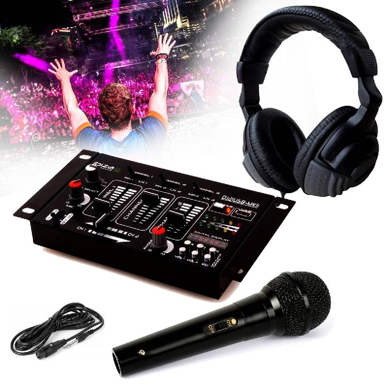 Casque DJ Sono + table de mixage DJ21-USB-MKII IBIZA Sound + Micro Dynamique Noir - 3701123912276_0