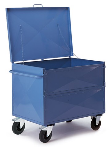 Chariot manuel caisse tôlée avec couvercle - Charge 500kg - Dimensions au choix - Bleu RAL 5010_0