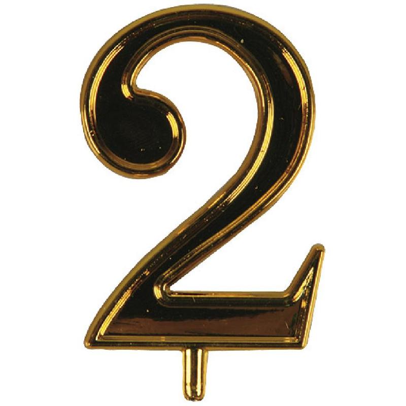 CHIFFRE OR N° 2 EN PLASTIQUE POUR BOUGIE (X10) FIRPLAST